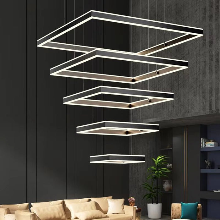 BAMDECOR A18882/5 Black Modern Minimalist Square Pendant Light Adjustable LED Chandelier - Amazingooh Wholesale