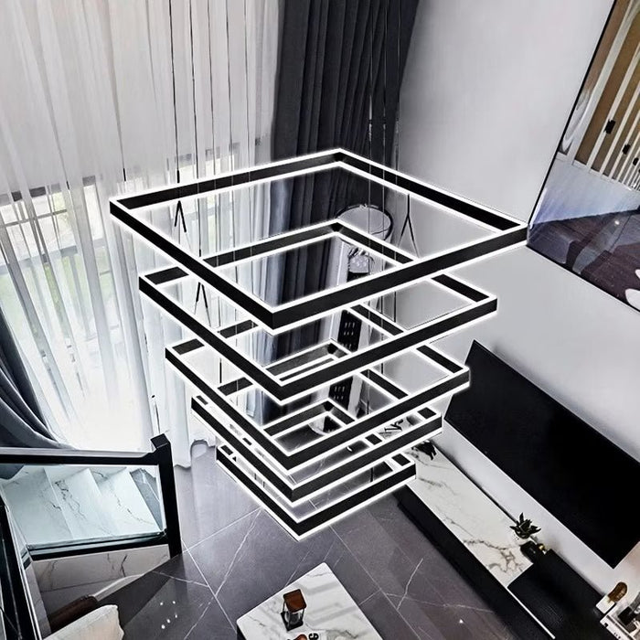 BAMDECOR A18882/5 Black Modern Minimalist Square Pendant Light Adjustable LED Chandelier - Amazingooh Wholesale