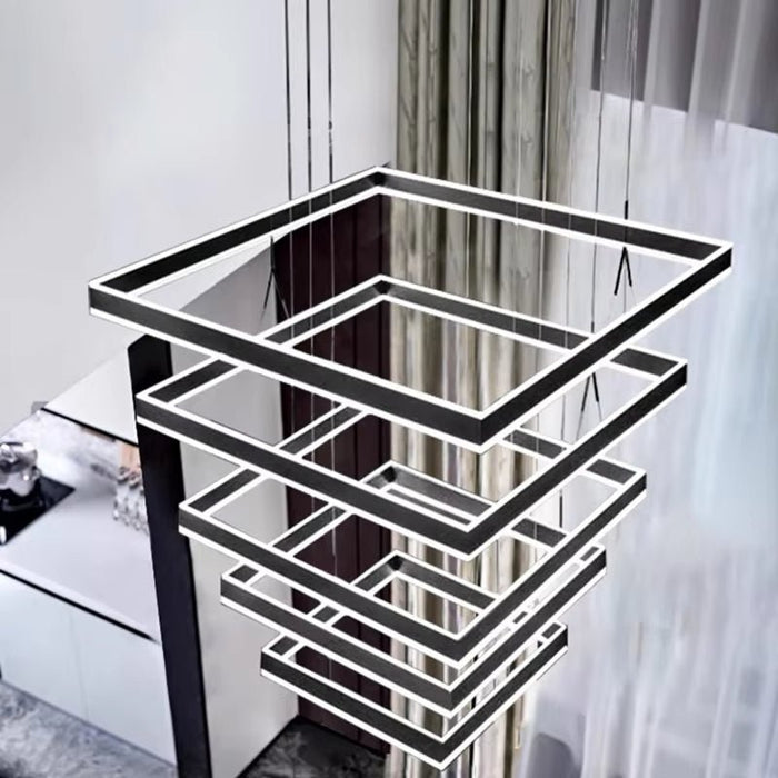 BAMDECOR A18882/5 Black Modern Minimalist Square Pendant Light Adjustable LED Chandelier - Amazingooh Wholesale