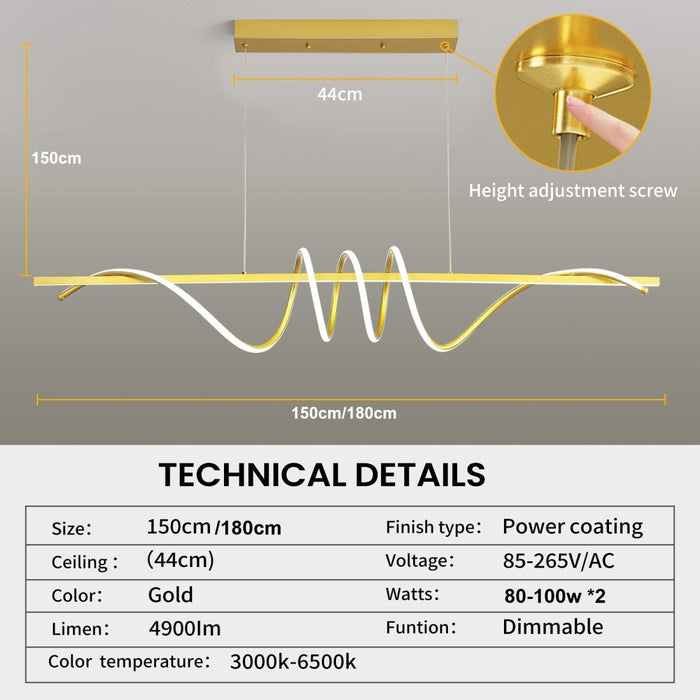 BAMDECOR A202 Modern LED Linear Pendant Lights with Dimmable LED (160/180cm - Gold) - Amazingooh Wholesale