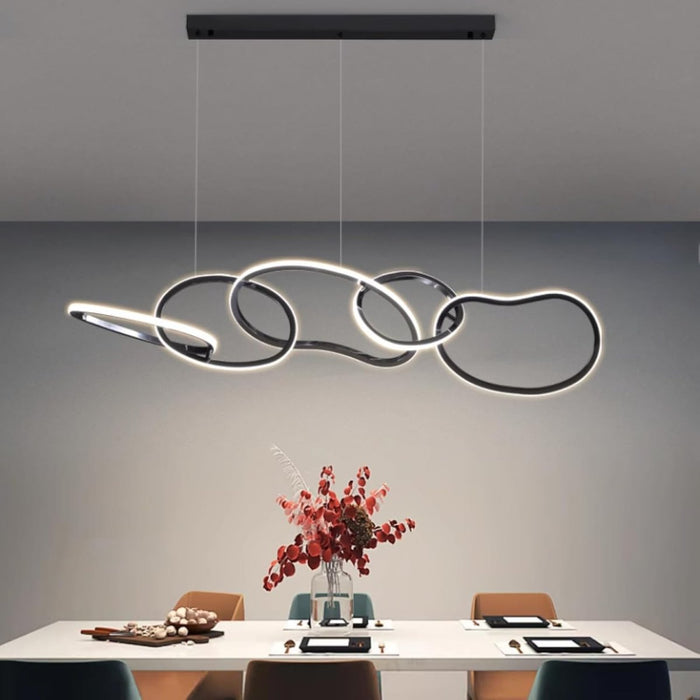 BAMDECOR A24126 Nordic Minimalist LED Pendant Light Adjustable Modern Ring Chandelier for Dining Room and Bar (Black) - Amazingooh Wholesale