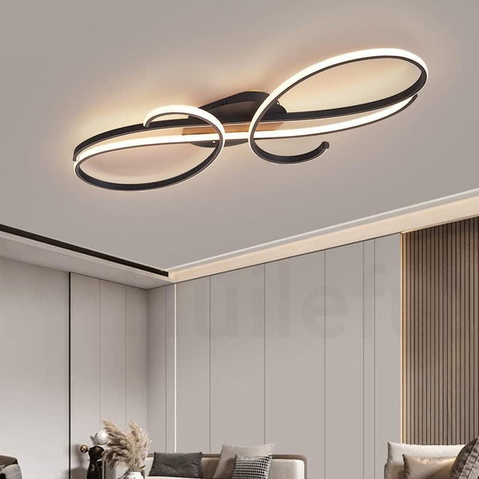 BAMDECOR AD2576 Modern Minimalist Curved Line Iron Aluminum Silicone LED Semi-Flush Mount Ceiling Light For Living Room (Black) - Amazingooh Wholesale
