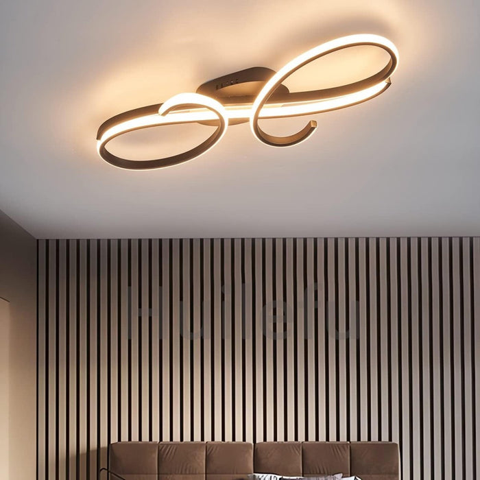BAMDECOR AD2576 Modern Minimalist Curved Line Iron Aluminum Silicone LED Semi-Flush Mount Ceiling Light For Living Room (Black) - Amazingooh Wholesale