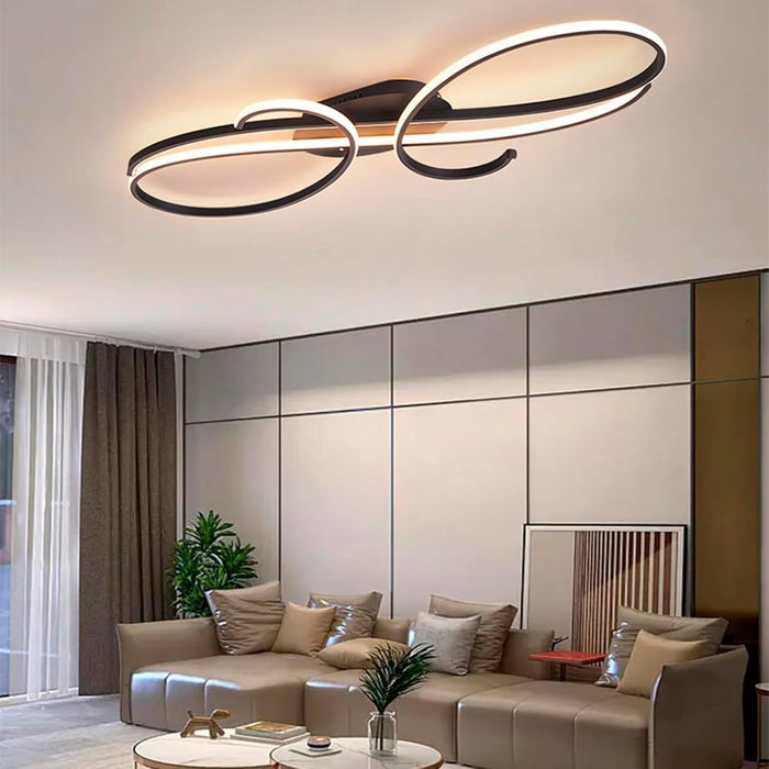 BAMDECOR AD2576 Modern Minimalist Curved Line Iron Aluminum Silicone LED Semi-Flush Mount Ceiling Light For Living Room (Black) - Amazingooh Wholesale