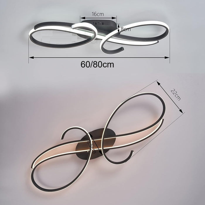 BAMDECOR AD2576 Modern Minimalist Curved Line Iron Aluminum Silicone LED Semi-Flush Mount Ceiling Light For Living Room (Black) - Amazingooh Wholesale