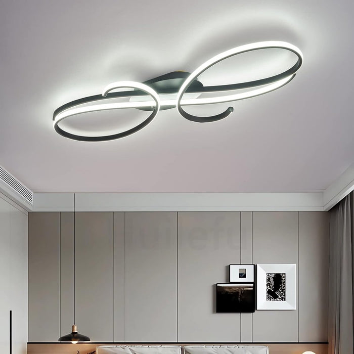 BAMDECOR AD2576 Modern Minimalist Curved Line Iron Aluminum Silicone LED Semi-Flush Mount Ceiling Light For Living Room (Black) - Amazingooh Wholesale