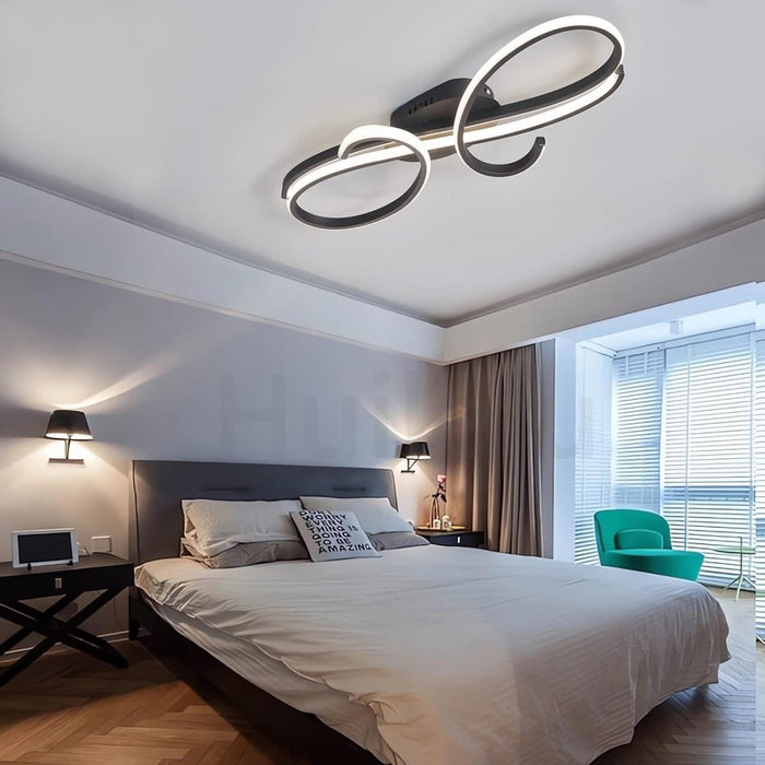BAMDECOR AD2576 Modern Minimalist Curved Line Iron Aluminum Silicone LED Semi-Flush Mount Ceiling Light For Living Room (Black) - Amazingooh Wholesale