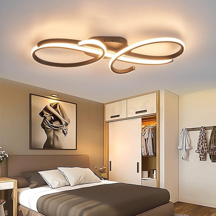 BAMDECOR AD2576 Modern Minimalist Curved Line Iron Aluminum Silicone LED Semi-Flush Mount Ceiling Light For Living Room (Black) - Amazingooh Wholesale