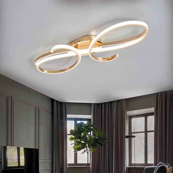 BAMDECOR AD2576 Modern Minimalist Curved Line Iron Aluminum Silicone LED Semi - Flush Mount Ceiling Light For Living Room (Gold) - Amazingooh Wholesale