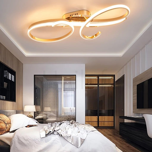 BAMDECOR AD2576 Modern Minimalist Curved Line Iron Aluminum Silicone LED Semi - Flush Mount Ceiling Light For Living Room (Gold) - Amazingooh Wholesale