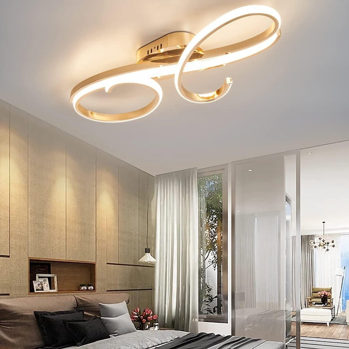 BAMDECOR AD2576 Modern Minimalist Curved Line Iron Aluminum Silicone LED Semi - Flush Mount Ceiling Light For Living Room (Gold) - Amazingooh Wholesale