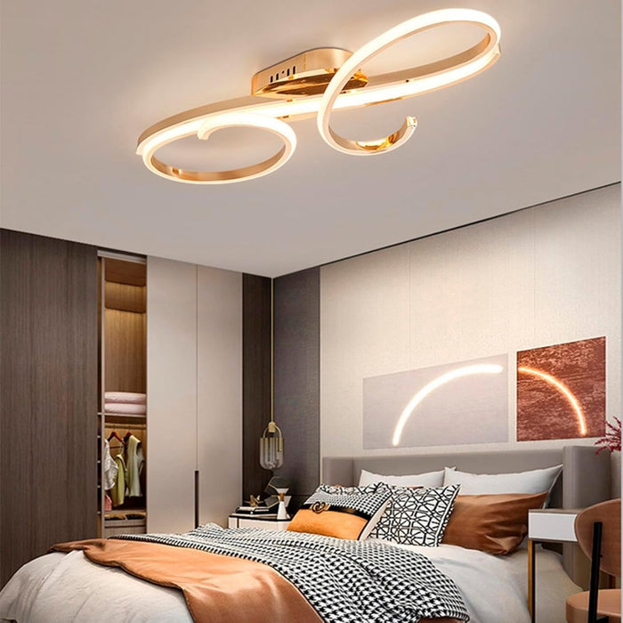 BAMDECOR AD2576 Modern Minimalist Curved Line Iron Aluminum Silicone LED Semi - Flush Mount Ceiling Light For Living Room (Gold) - Amazingooh Wholesale