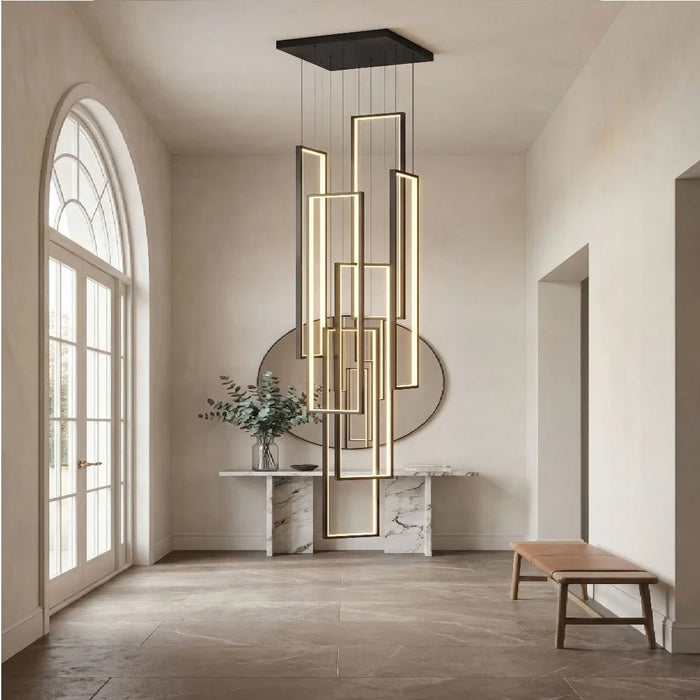 BAMDECOR AD2578 Black Modern Geometric LED Chandelier Minimalist Interlocking Rectangles - Amazingooh Wholesale