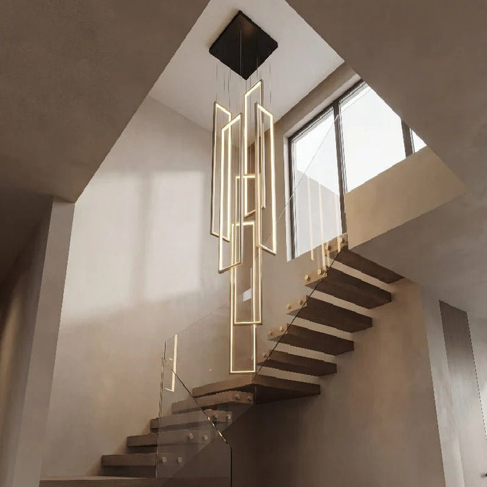 BAMDECOR AD2578 Black Modern Geometric LED Chandelier Minimalist Interlocking Rectangles - Amazingooh Wholesale