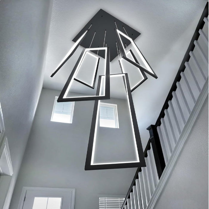 BAMDECOR AD2578 Black Modern Geometric LED Chandelier Minimalist Interlocking Rectangles - Amazingooh Wholesale