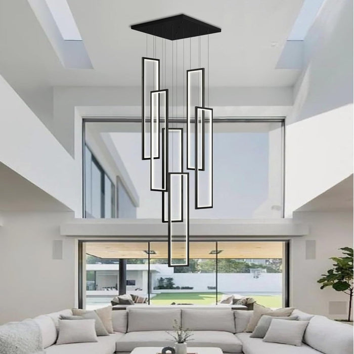 BAMDECOR AD2578 Black Modern Geometric LED Chandelier Minimalist Interlocking Rectangles - Amazingooh Wholesale