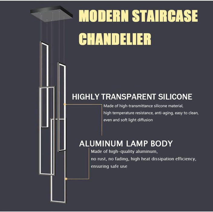 BAMDECOR AD2578 Black Modern Geometric LED Chandelier Minimalist Interlocking Rectangles - Amazingooh Wholesale