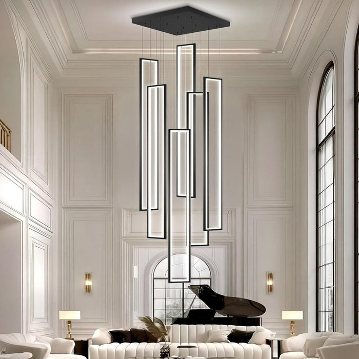 BAMDECOR AD2578 Black Modern Geometric LED Chandelier Minimalist Interlocking Rectangles - Amazingooh Wholesale