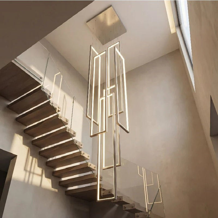 BAMDECOR AD2578 Black Modern Geometric LED Chandelier Minimalist Interlocking Rectangles - Amazingooh Wholesale