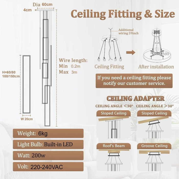 BAMDECOR AD2578 Black Modern Geometric LED Chandelier Minimalist Interlocking Rectangles - Amazingooh Wholesale