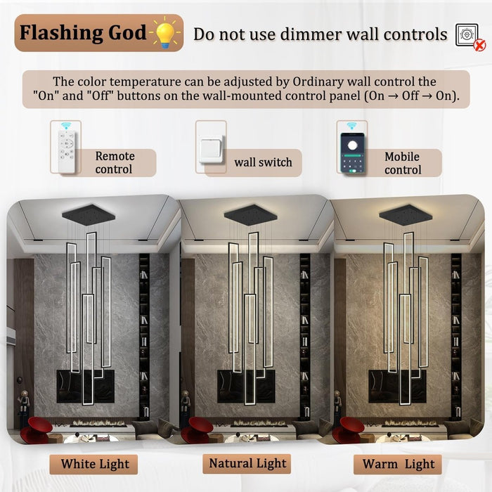 BAMDECOR AD2578 Black Modern Geometric LED Chandelier Minimalist Interlocking Rectangles - Amazingooh Wholesale