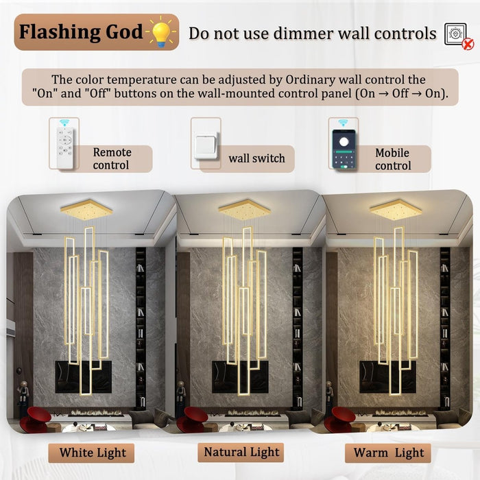 BAMDECOR AD2578 Gold Modern Geometric LED Chandelier Minimalist Interlocking Rectangles - Amazingooh Wholesale