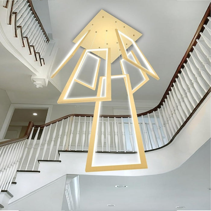 BAMDECOR AD2578 Gold Modern Geometric LED Chandelier Minimalist Interlocking Rectangles - Amazingooh Wholesale