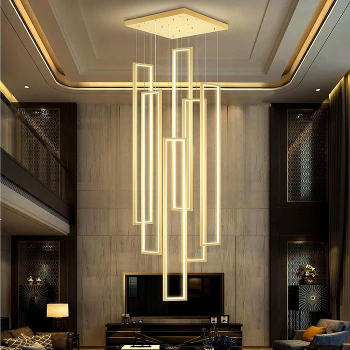 BAMDECOR AD2578 Gold Modern Geometric LED Chandelier Minimalist Interlocking Rectangles - Amazingooh Wholesale