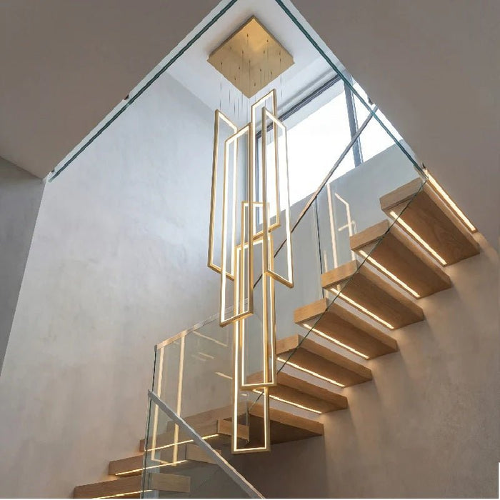 BAMDECOR AD2578 Gold Modern Geometric LED Chandelier Minimalist Interlocking Rectangles - Amazingooh Wholesale