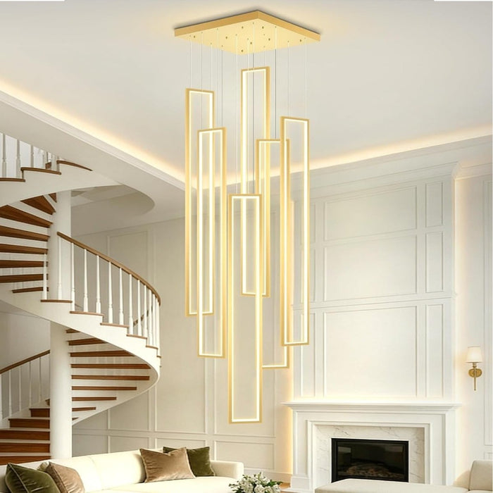 BAMDECOR AD2578 Gold Modern Geometric LED Chandelier Minimalist Interlocking Rectangles - Amazingooh Wholesale