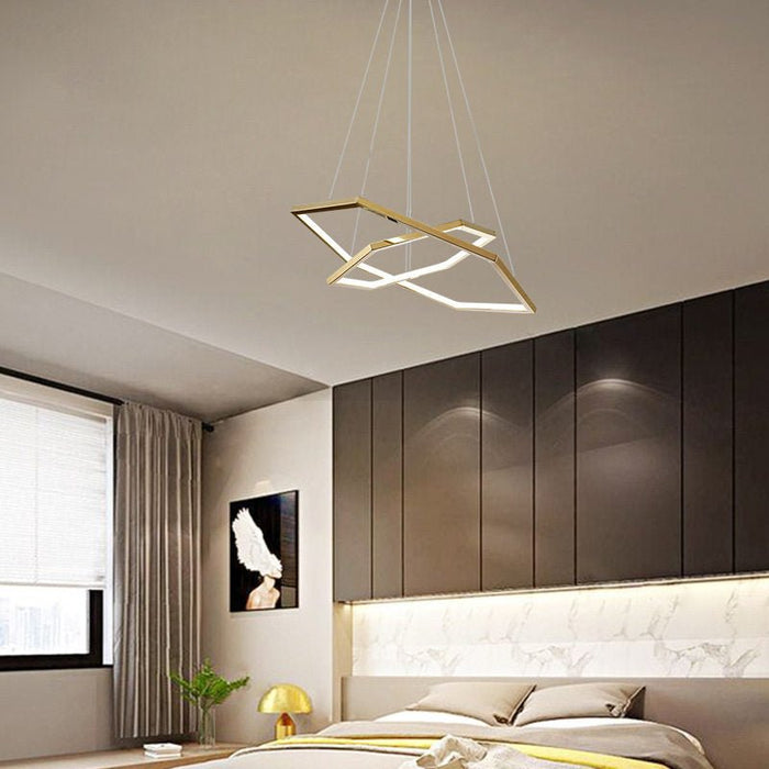 BAMDECOR AD2582/2 Modern LED Chandelier, Hexagonal Rings Ceiling Lighting Contemporary Chandeliers (2 Rings - Brass Gold) - Amazingooh Wholesale
