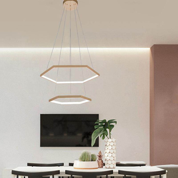 BAMDECOR AD2582/2 Modern LED Chandelier, Hexagonal Rings Ceiling Lighting Contemporary Chandeliers (2 Rings - Brass Gold) - Amazingooh Wholesale