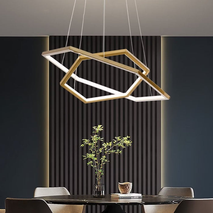 BAMDECOR AD2582/2 Modern LED Chandelier, Hexagonal Rings Ceiling Lighting Contemporary Chandeliers (2 Rings - Brass Gold) - Amazingooh Wholesale