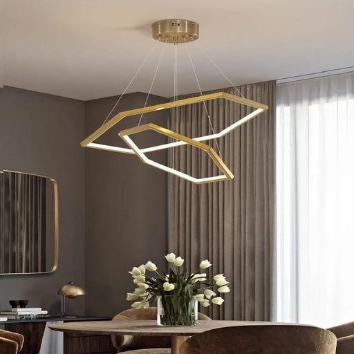 BAMDECOR AD2582/2 Modern LED Chandelier, Hexagonal Rings Ceiling Lighting Contemporary Chandeliers (2 Rings - Brass Gold) - Amazingooh Wholesale