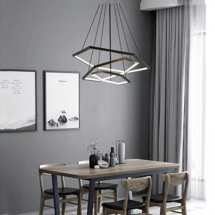 BAMDECOR AD2582/3 Modern LED Chandelier, Hexagonal Rings Ceiling Lighting Contemporary Chandeliers (3 Rings - Black) - Amazingooh Wholesale