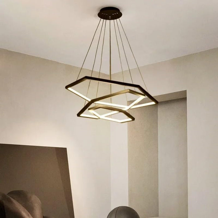 BAMDECOR AD2582/3 Modern LED Chandelier, Hexagonal Rings Ceiling Lighting Contemporary Chandeliers (3 Rings - Black) - Amazingooh Wholesale