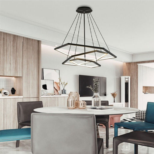 BAMDECOR AD2582/3 Modern LED Chandelier, Hexagonal Rings Ceiling Lighting Contemporary Chandeliers (3 Rings - Black) - Amazingooh Wholesale