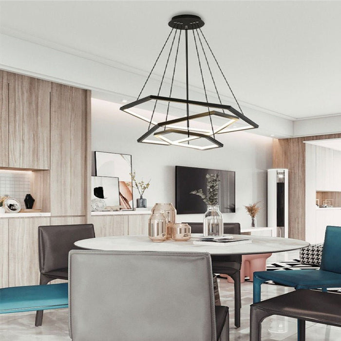 BAMDECOR AD2582/3 Modern LED Chandelier, Hexagonal Rings Ceiling Lighting Contemporary Chandeliers (3 Rings - Black) - Amazingooh Wholesale