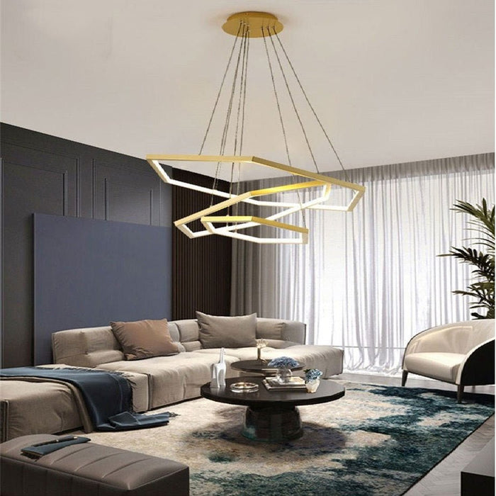BAMDECOR AD2582/3 Modern LED Chandelier, Hexagonal Rings Ceiling Lighting Contemporary Chandeliers (3 Rings - Gold) - Amazingooh Wholesale