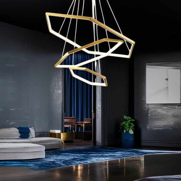 BAMDECOR AD2582/3 Modern LED Chandelier, Hexagonal Rings Ceiling Lighting Contemporary Chandeliers (3 Rings - Gold) - Amazingooh Wholesale