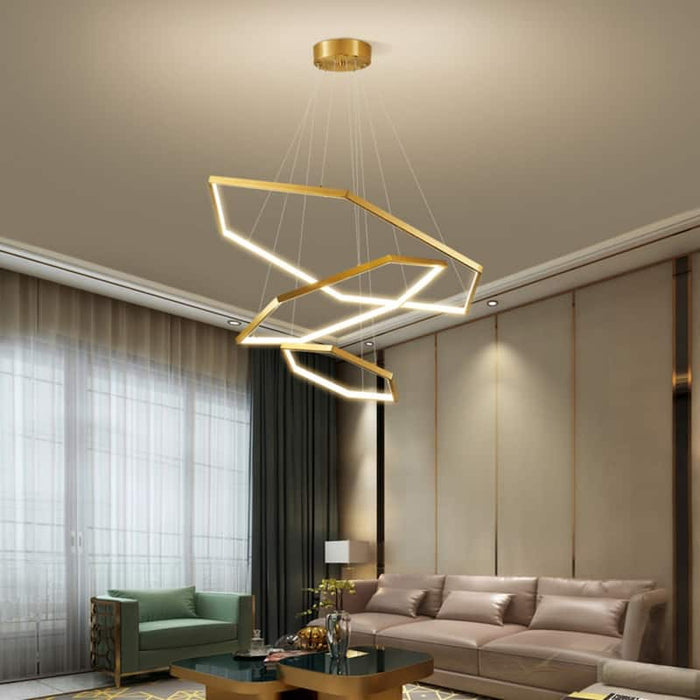 BAMDECOR AD2582/3 Modern LED Chandelier, Hexagonal Rings Ceiling Lighting Contemporary Chandeliers (3 Rings - Gold) - Amazingooh Wholesale