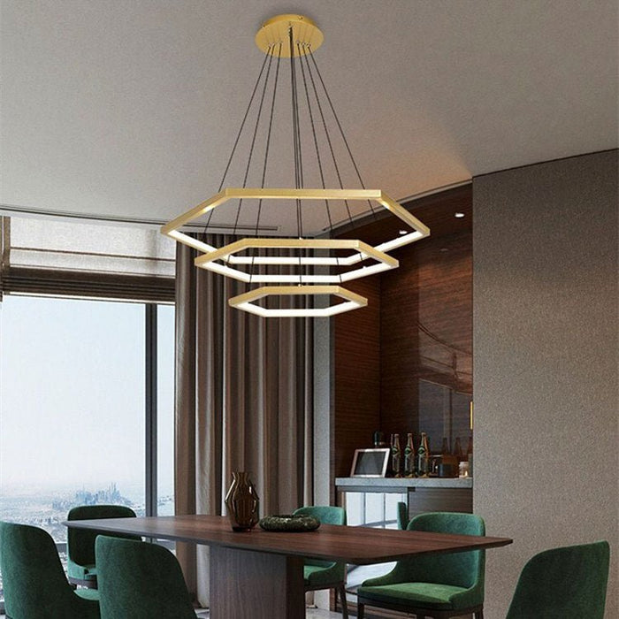 BAMDECOR AD2582/3 Modern LED Chandelier, Hexagonal Rings Ceiling Lighting Contemporary Chandeliers (3 Rings - Gold) - Amazingooh Wholesale