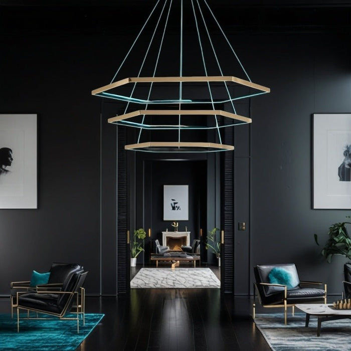 BAMDECOR AD2582/3 Modern LED Chandelier, Hexagonal Rings Ceiling Lighting Contemporary Chandeliers (3 Rings - Gold) - Amazingooh Wholesale