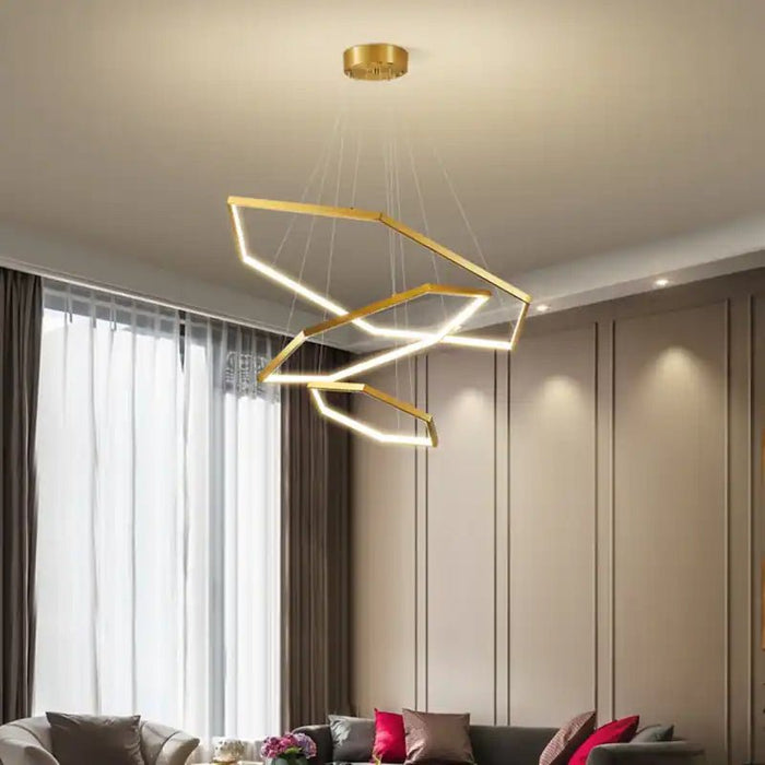 BAMDECOR AD2582/3 Modern LED Chandelier, Hexagonal Rings Ceiling Lighting Contemporary Chandeliers (3 Rings - Gold) - Amazingooh Wholesale