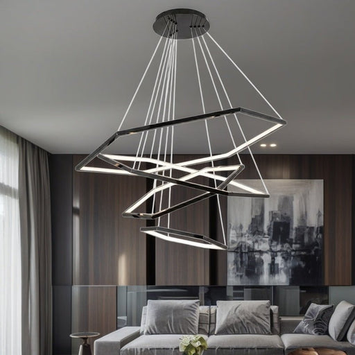 BAMDECOR AD2582/4 Modern LED Chandelier, Hexagonal Rings Ceiling Lighting Contemporary Chandeliers (4 Rings - Black) - Amazingooh Wholesale