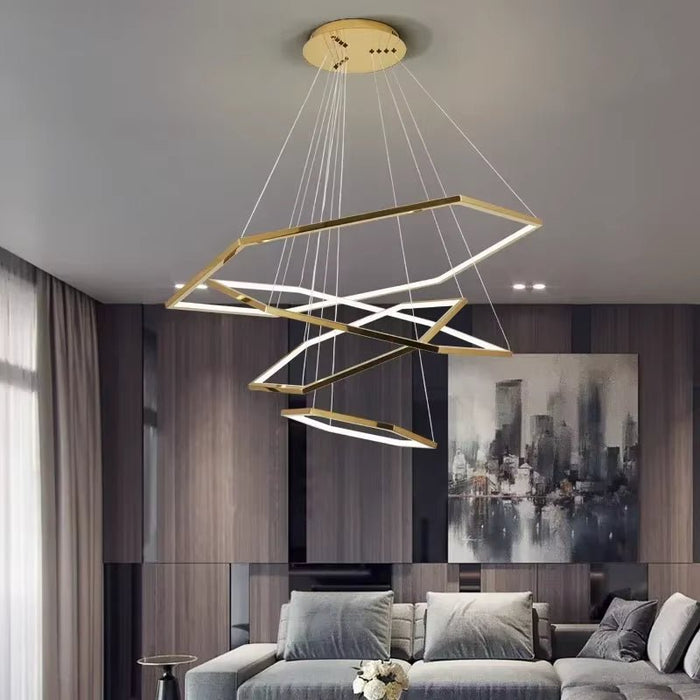 BAMDECOR AD2582/4 Modern LED Chandelier, Hexagonal Rings Ceiling Lighting Contemporary Chandeliers (4 Rings - Gold) - Amazingooh Wholesale