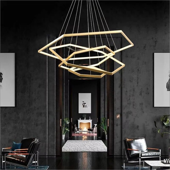 BAMDECOR AD2582/4 Modern LED Chandelier, Hexagonal Rings Ceiling Lighting Contemporary Chandeliers (4 Rings - Gold) - Amazingooh Wholesale