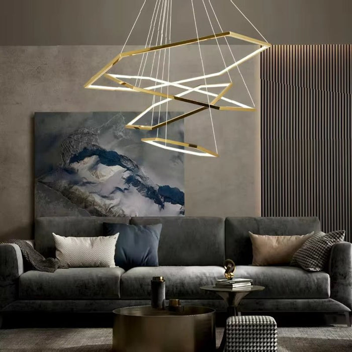 BAMDECOR AD2582/4 Modern LED Chandelier, Hexagonal Rings Ceiling Lighting Contemporary Chandeliers (4 Rings - Gold) - Amazingooh Wholesale