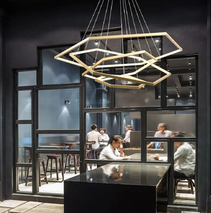 BAMDECOR AD2582/4 Modern LED Chandelier, Hexagonal Rings Ceiling Lighting Contemporary Chandeliers (4 Rings - Gold) - Amazingooh Wholesale