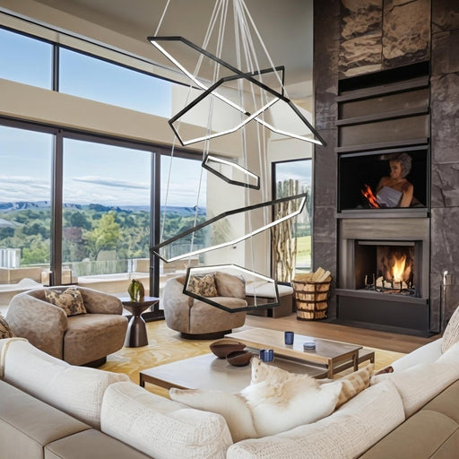 BAMDECOR AD2582/5 Modern LED Chandelier, Hexagonal Rings Ceiling Lighting Contemporary Chandeliers (5 Rings - Black) - Amazingooh Wholesale